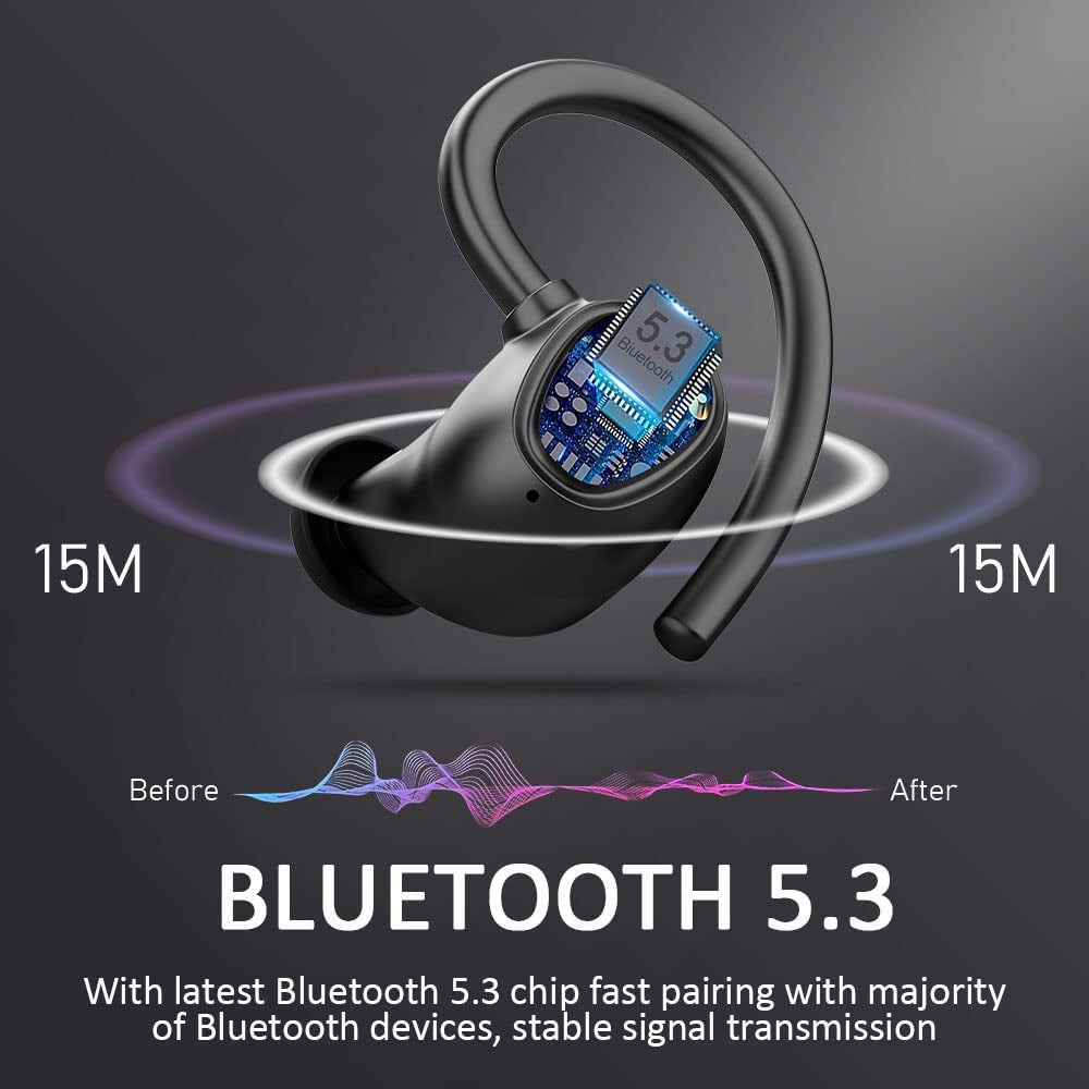 Wireless Earbud, Bluetooth 5.1 Headphones Sport Wireless Bluetooth Earphones in Ear Noise Cancelling Earbud with Mic Deep Bass, Earhooks Ear Buds IP7 Waterproof 48H Headset for Running Gym[2021 New]