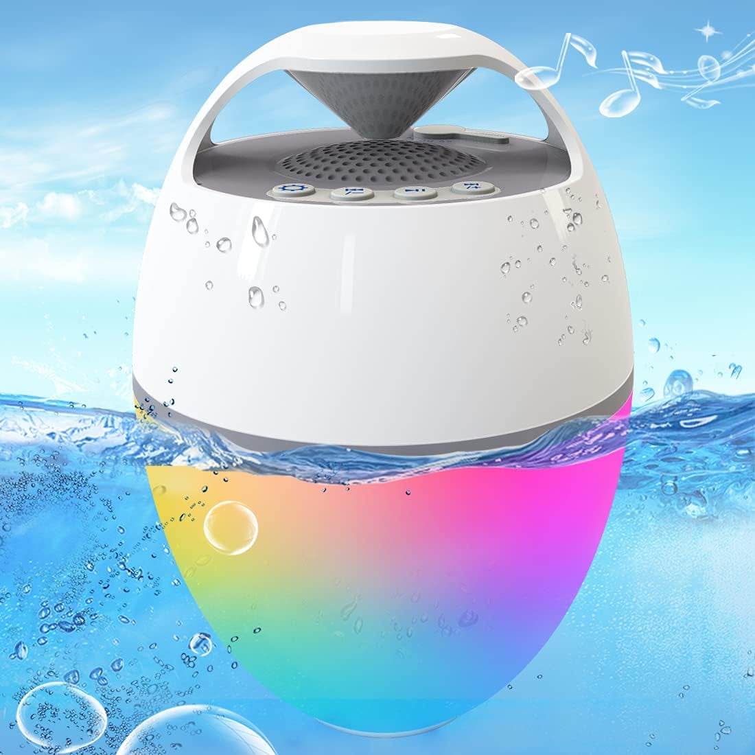 Floating Pool Speaker with Lights, Portable Bluetooth Pool Speakers IP68 Waterproof Hot Tub Speaker for Outdoor Pool Sports Home Party, Louder Volume, Rich Bass, Mic, 82 Ft Wireless Range